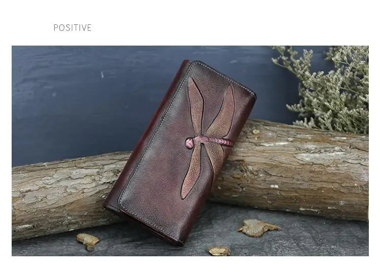 Socofy Women's Wallet Retro Cowhide Card Holder New Genuine Leather Long Ladies Purse Handmade Wallets Phone Bag