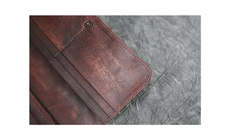 Socofy Women's Wallet Retro Cowhide Card Holder New Genuine Leather Long Ladies Purse Handmade Wallets Phone Bag