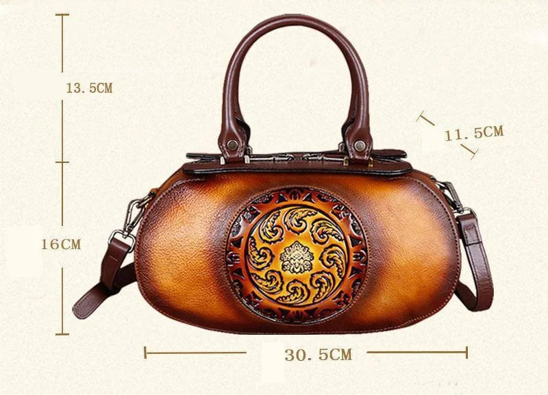 Socofy Genuine Leather Handbag For Women Retro Embossed Crossbody Bag Soft Cowhide Bags