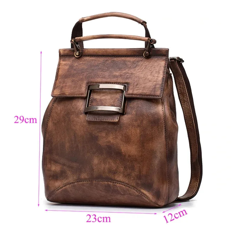 Socofy Vintage Backpack For Women Genuine Leather Backpacks Large Capacity Handmade Bags