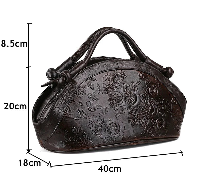 Socofy Women's Shoulder Bag Luxury Genuine Leather Handbag Female Oil Wax Cowhide Bag Ladies Retro Embossed Women Bag