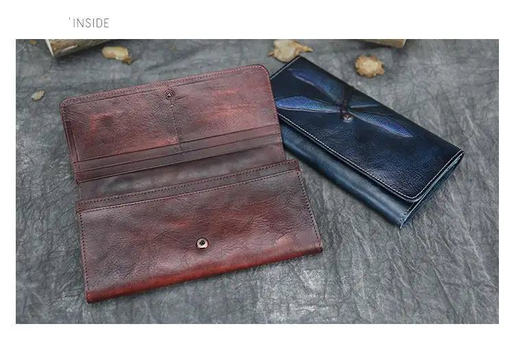 Socofy Women's Wallet Retro Cowhide Card Holder New Genuine Leather Long Ladies Purse Handmade Wallets Phone Bag