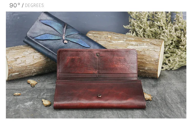 Socofy Women's Wallet Retro Cowhide Card Holder New Genuine Leather Long Ladies Purse Handmade Wallets Phone Bag