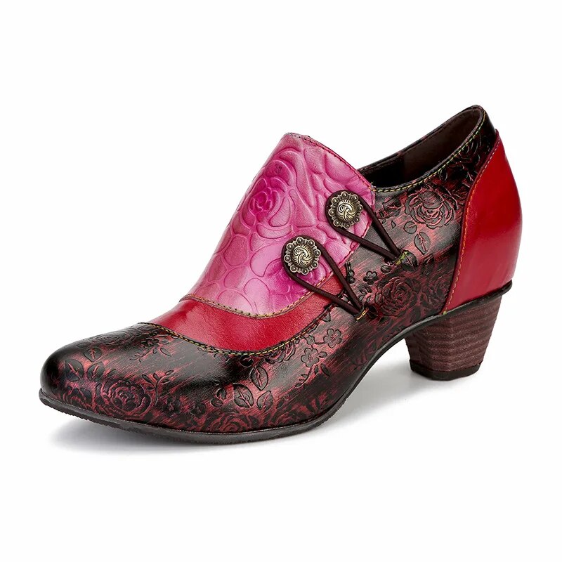 SOCOFY Genuine Leather Ethnic Style Pumps