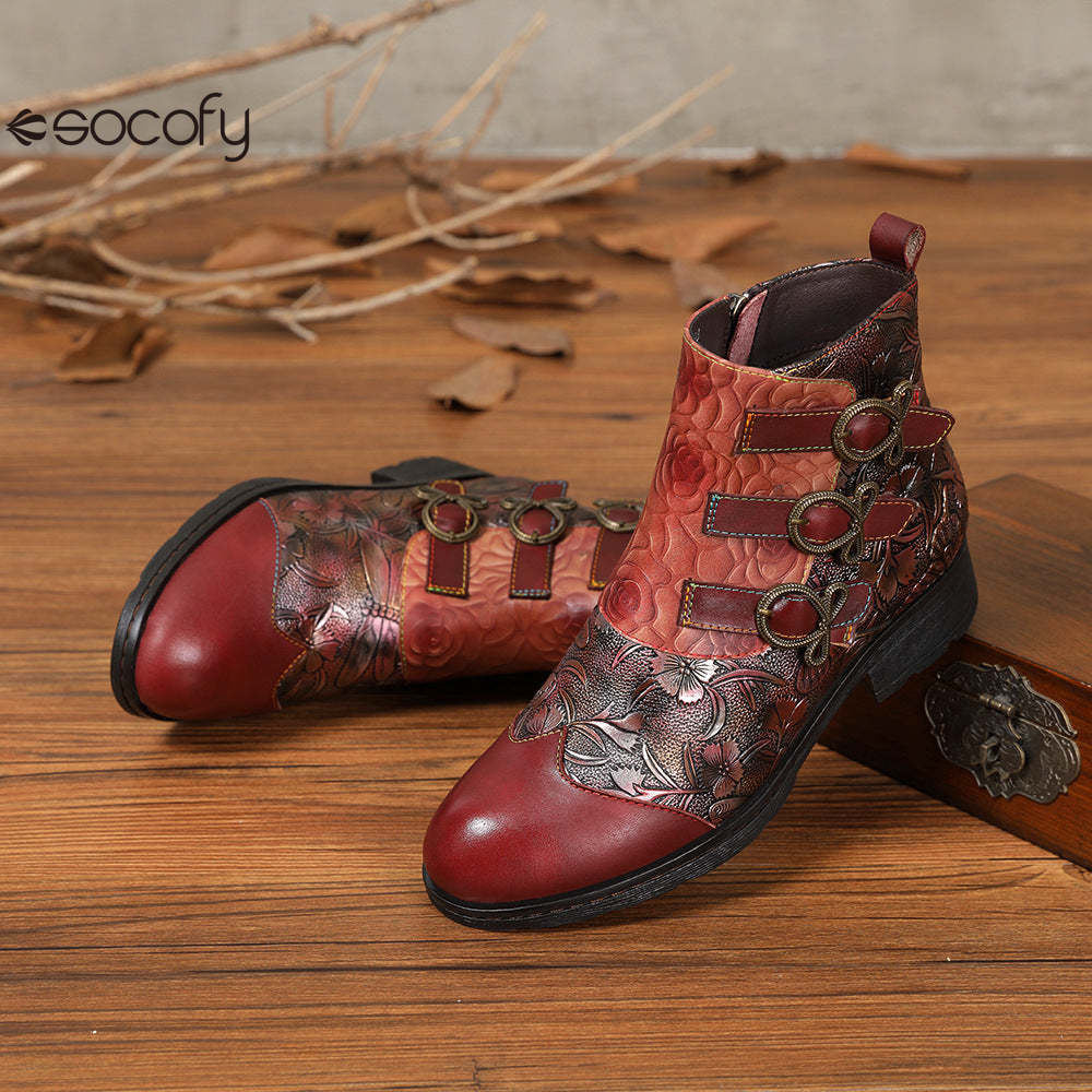 Socofy  autumn and winter retro fashion women's boots flat short boots