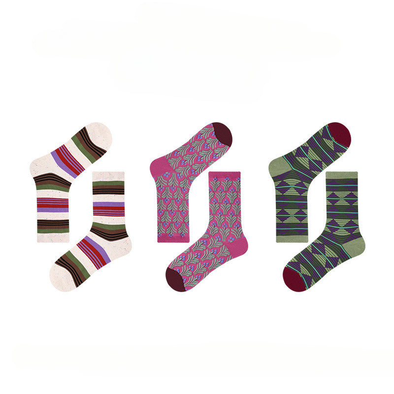 Socofy Vintage Style Mid-Calf Cotton Warm Socks 3 pairs