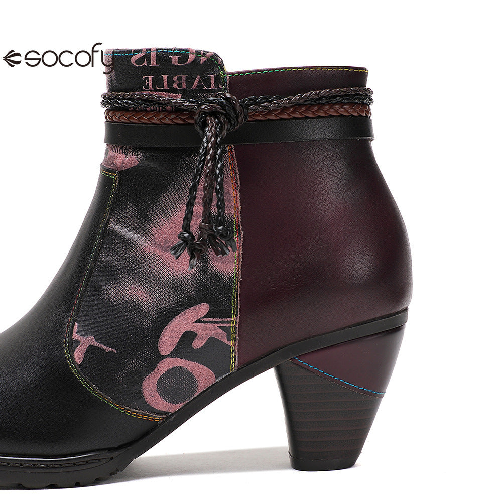 Socofy Vicconfy Head Cowhide Handmade Boots