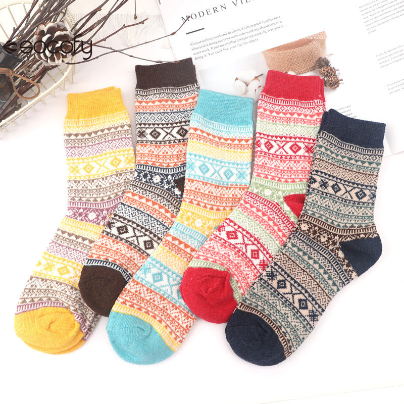 Socofy Vintage Thickened Warm Ethnic Wool Socks