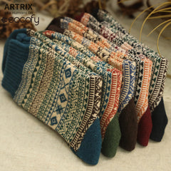 Socofy Vintage Thickened Warm Ethnic Style Wool Mid-Calf Socks