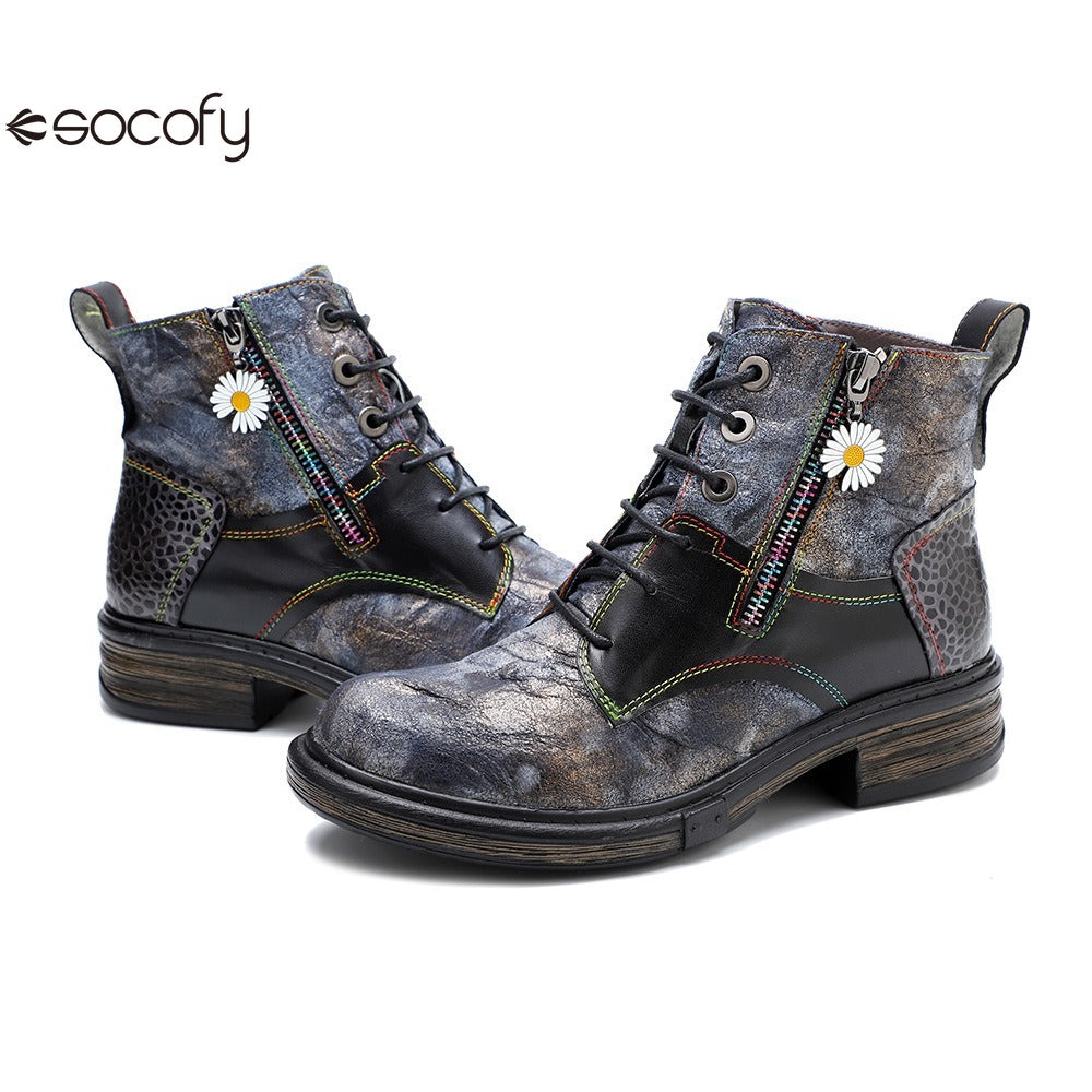 Socofy Vicconfy Vintage Biker Metallic Boots