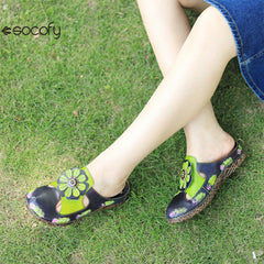 Socofy Flat Flower Daily Home Casual Back Heel Half Slippers Women