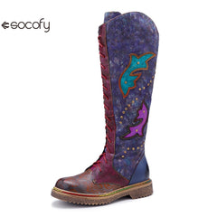 Socofy Vicconfy Locomotive Texture Dark Flower Women's Boots Flat Women's Boots