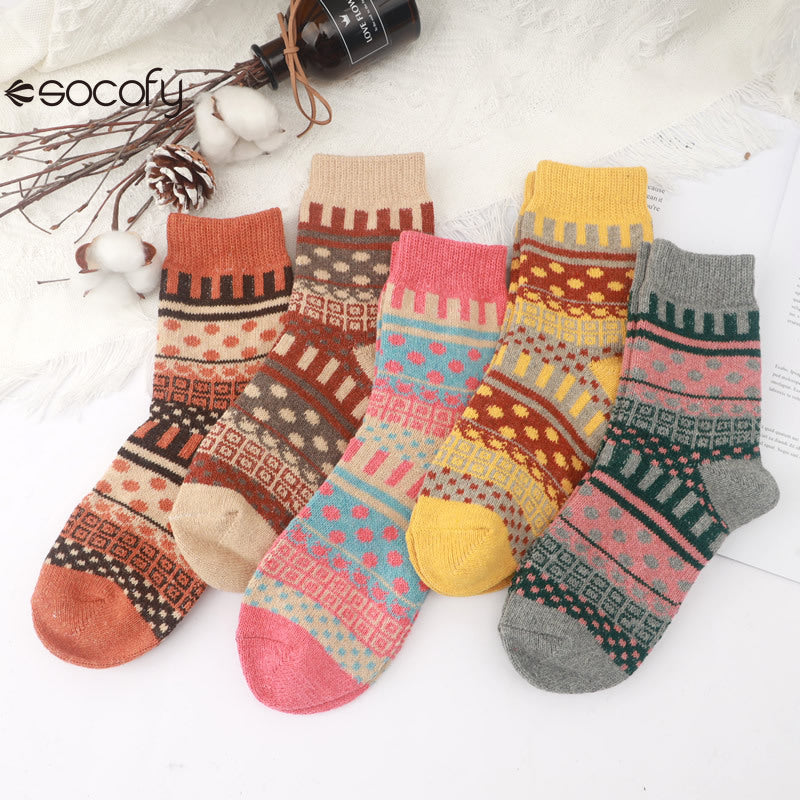 Socofy Vintage Thickened Warm Ethnic Wool Socks