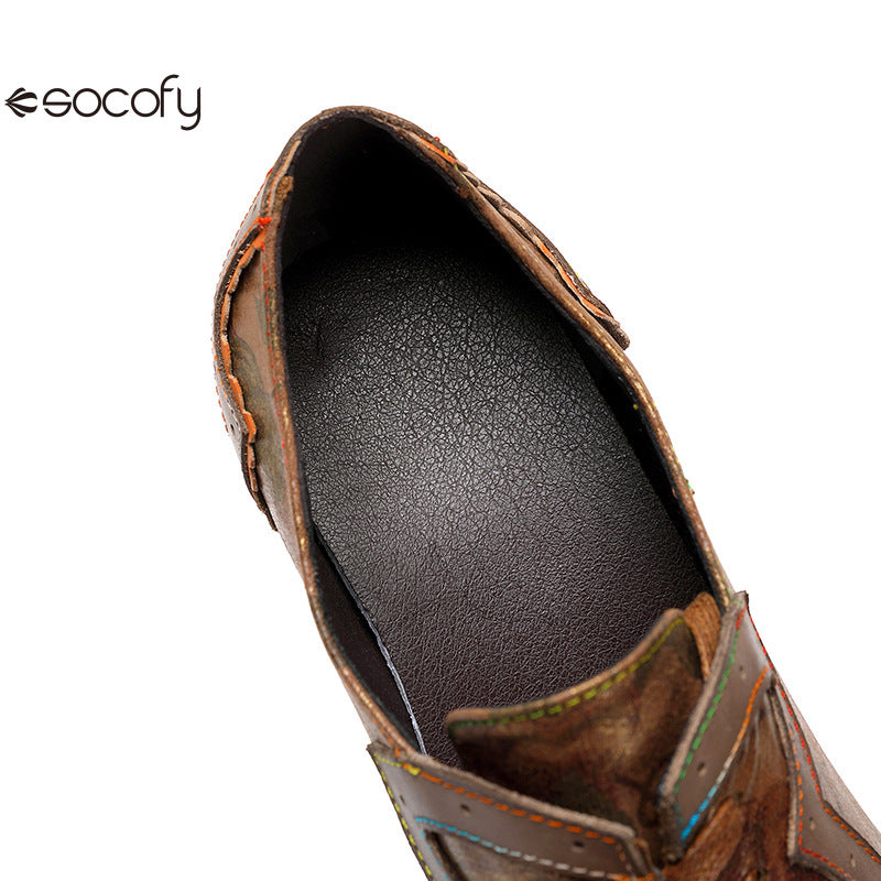 Socofy Vicconfy Genuine Leather Ethnic Brown High Heels