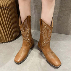 SOCOFY Chunky Western Cowboy Boots