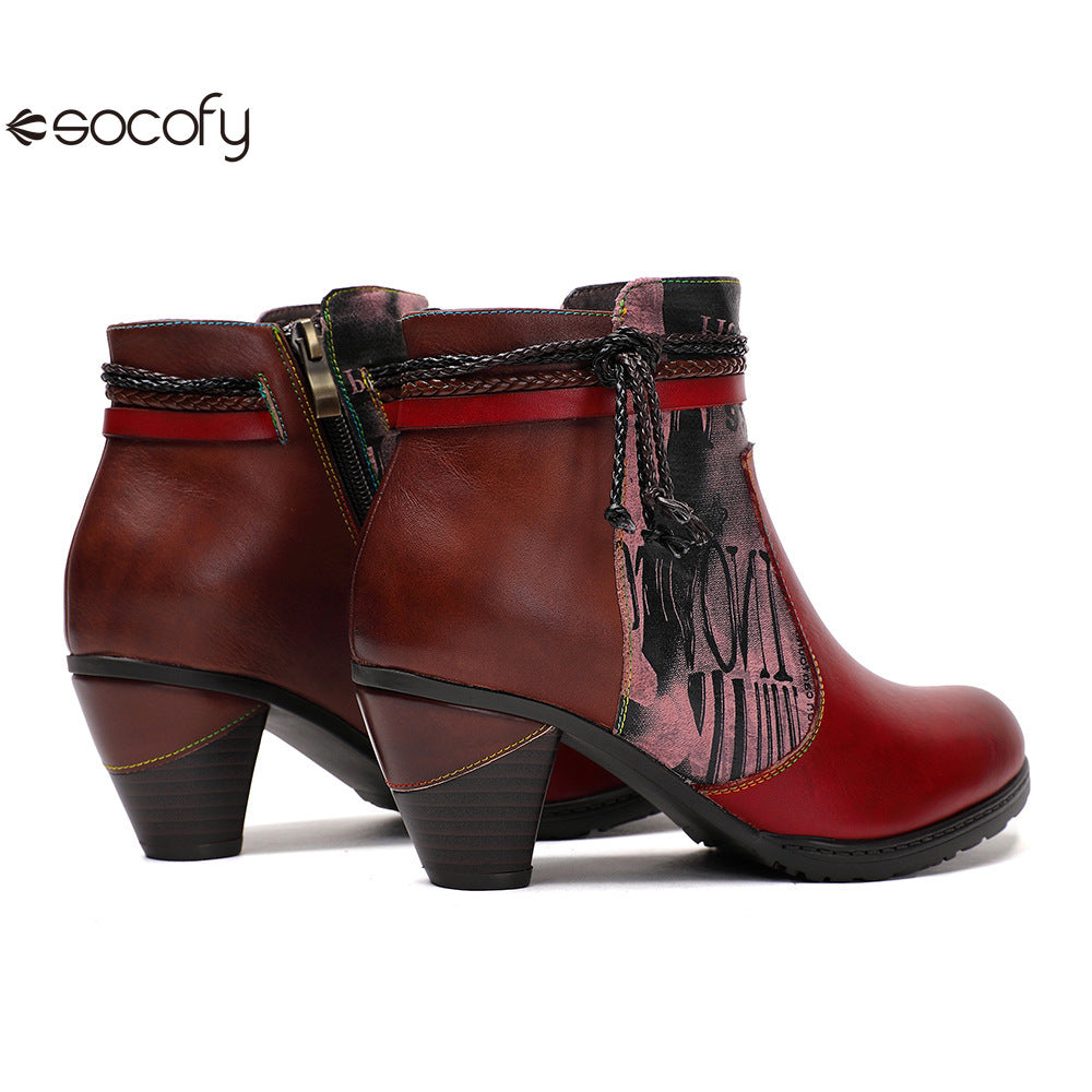 Socofy Vicconfy Head Cowhide Handmade Boots