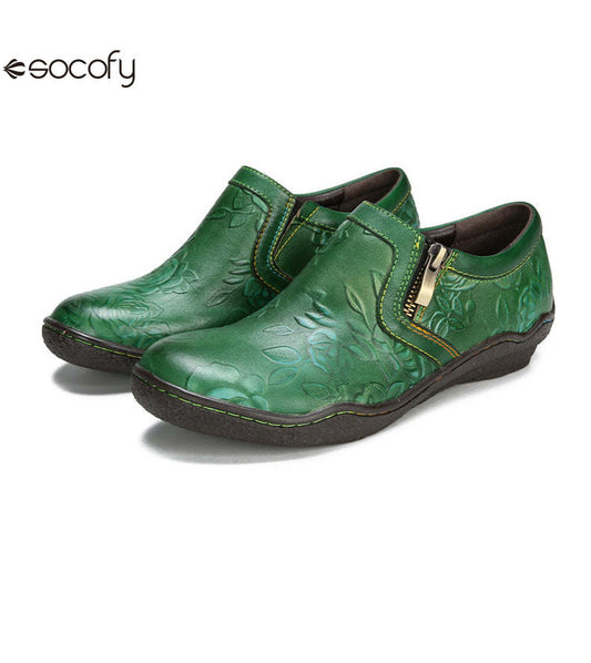 Socofy Vicconfy Handmade Cowhide Simple Women's Fashion Single Shoes Flats 790