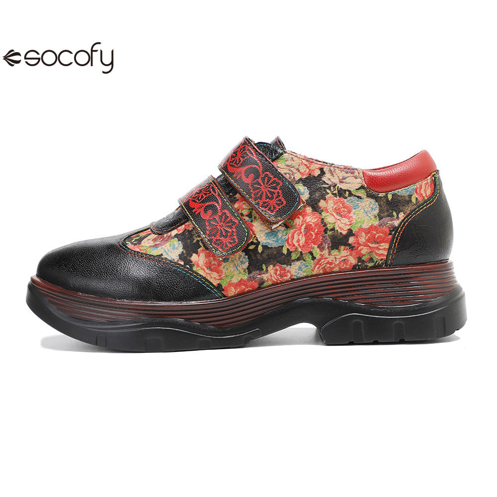 Socofy Vicconfy Genuine Leather Retro Printed Comfort Loafers