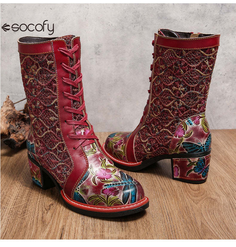 Socofy Vicconfy Leather Side Zipper Fashion VintageWomen's Boots