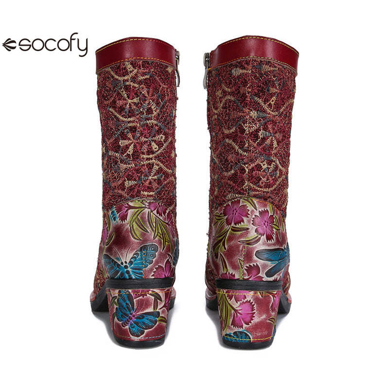 Socofy Vicconfy Leather Side Zipper Fashion VintageWomen's Boots