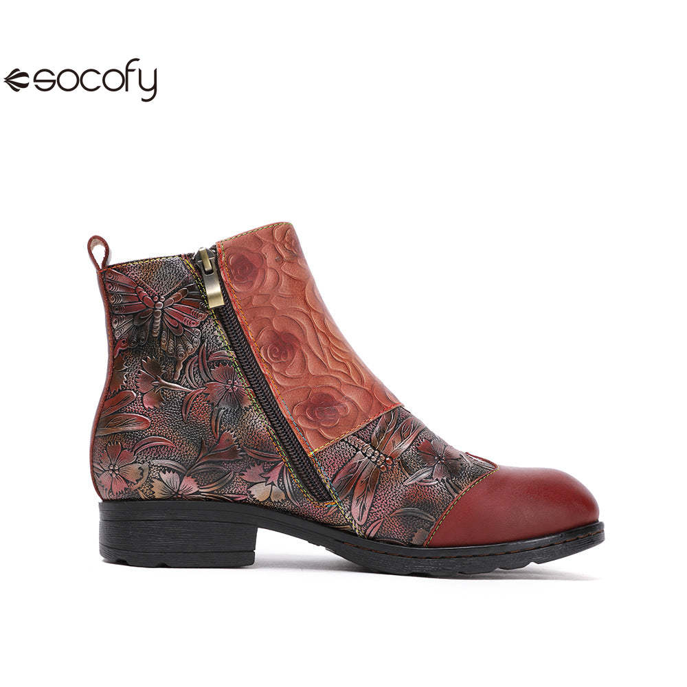 Socofy  autumn and winter retro fashion women's boots flat short boots