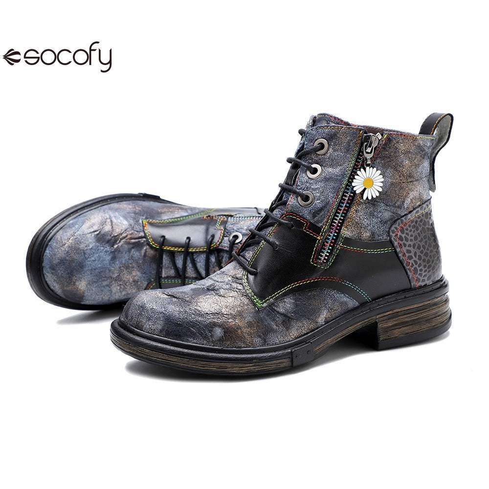 Socofy Vicconfy Vintage Biker Metallic Boots