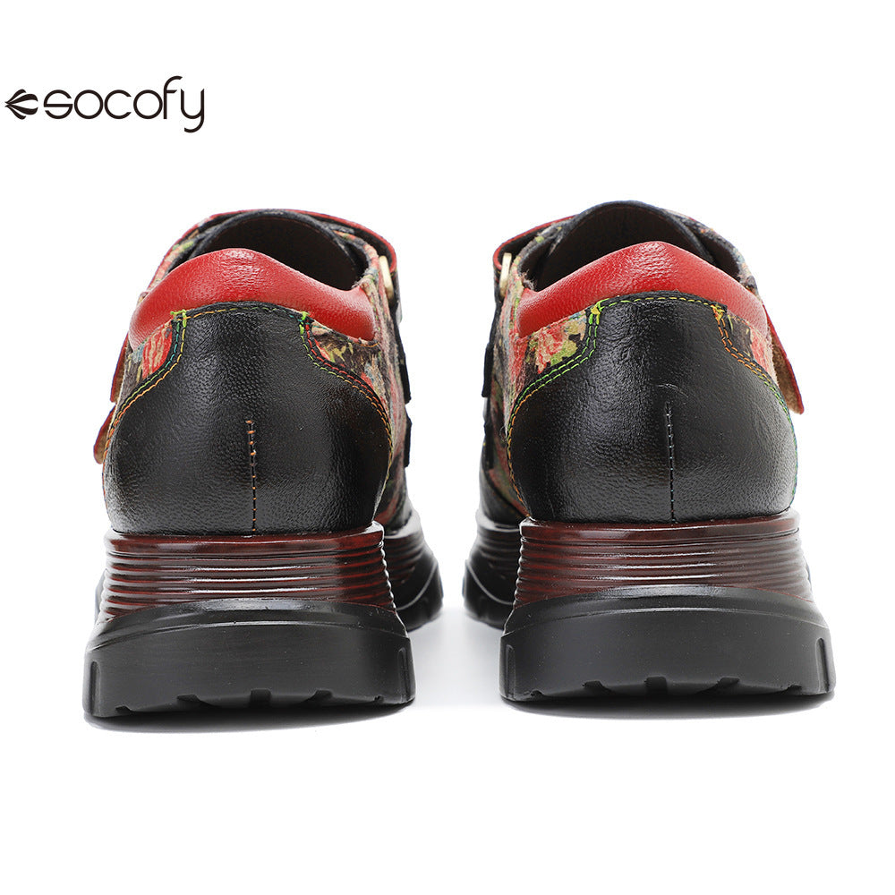 Socofy Vicconfy Genuine Leather Retro Printed Comfort Loafers