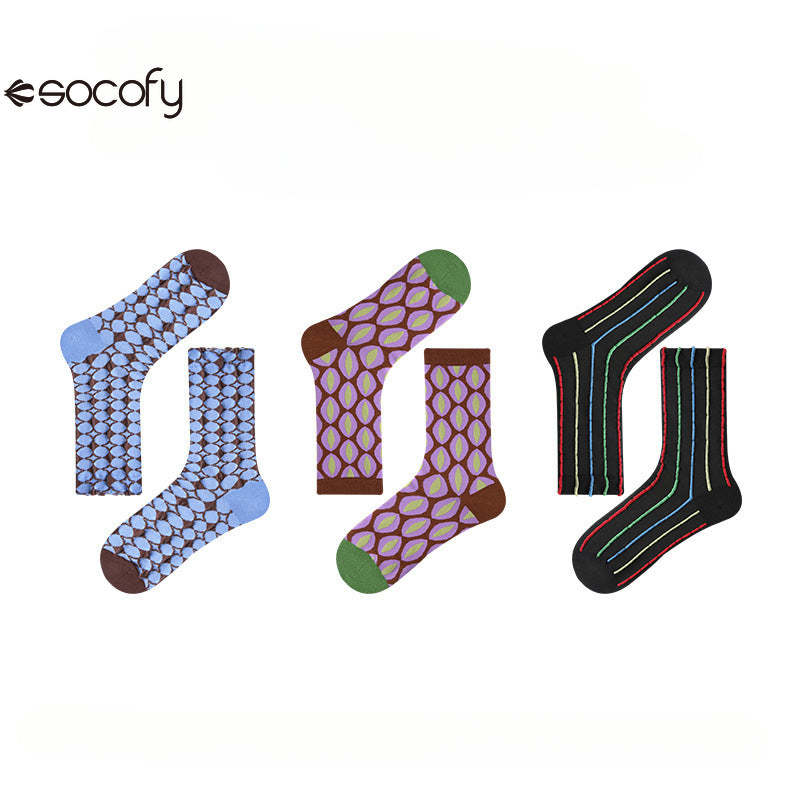 Socofy Vintage Style Mid-Calf Cotton Warm Socks 3 pairs