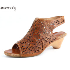 Socofy Vicconfy Vintage Cutout Handmade Women's Sandals