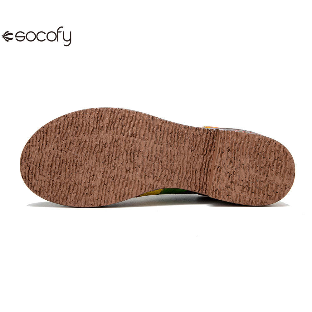 Socofy Colour Patchwork Genuine Leather Women's Flat Shoes