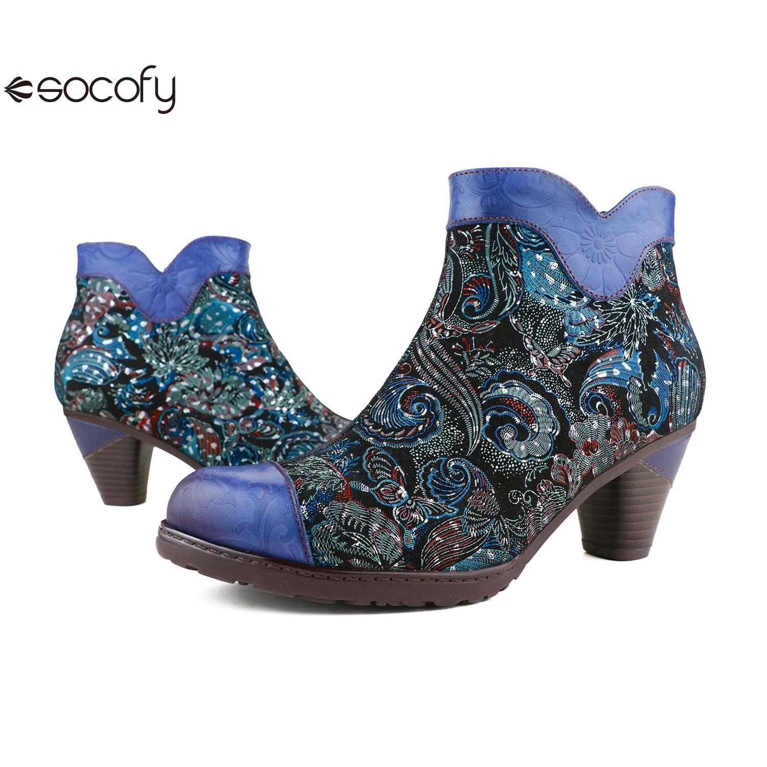 Socofy Winter blue heightening viscose low round toe warm women's boots