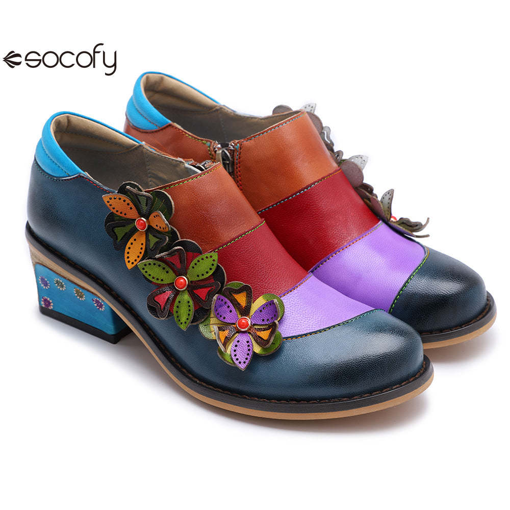 Socofy Vintage Comfort Brock Women's genuine Leather Flats Shoes