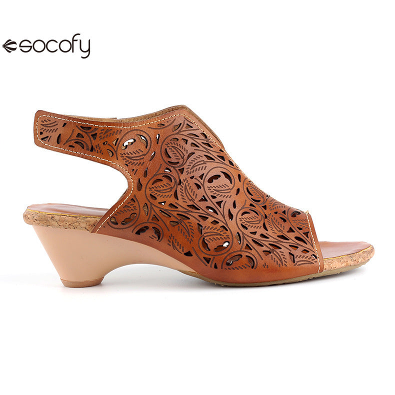 Socofy Vicconfy Vintage Cutout Handmade Women's Sandals