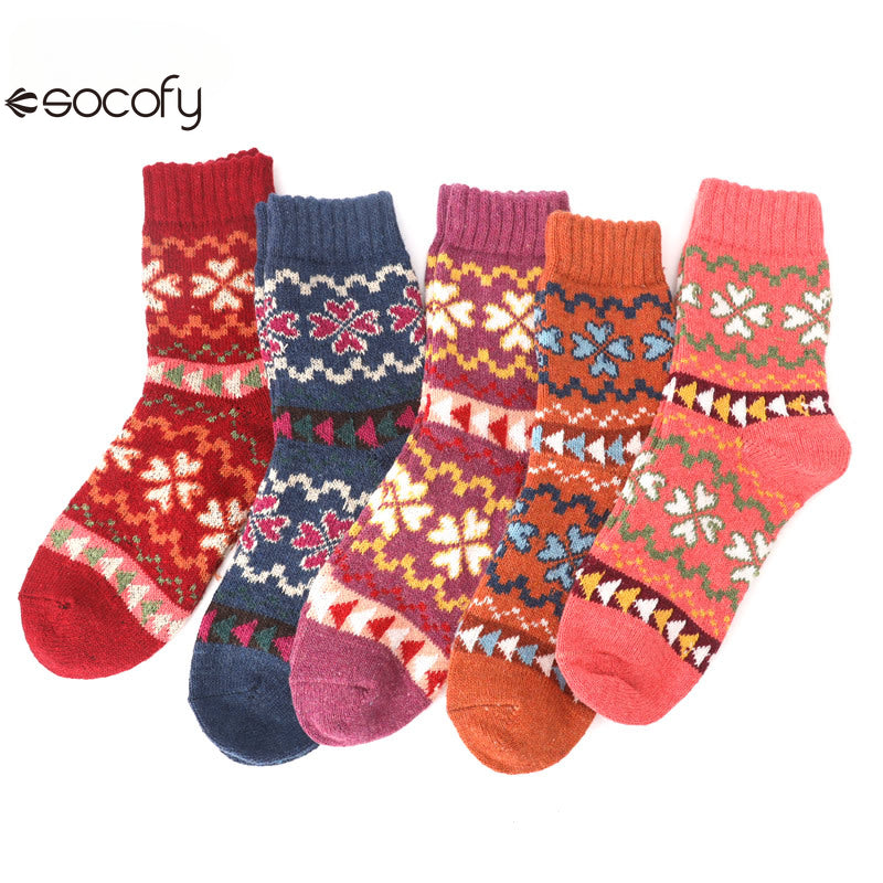 Socofy Vicconfy Thickened warm ethnic style retro wool socks