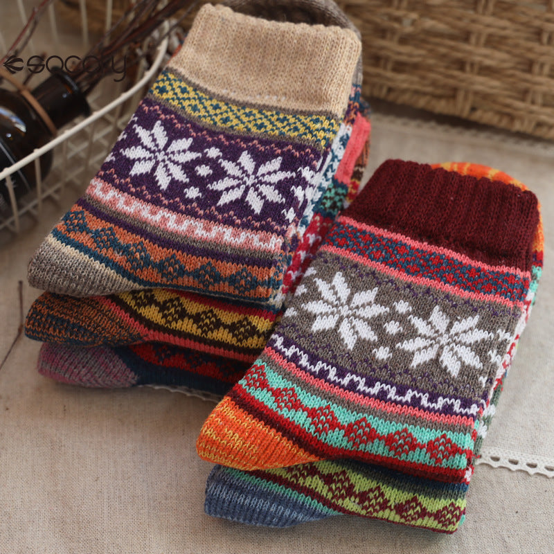 Socofy Vintage Thickened Warm Ethnic Wool Socks