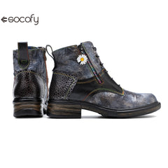 Socofy Vicconfy Vintage Biker Metallic Boots