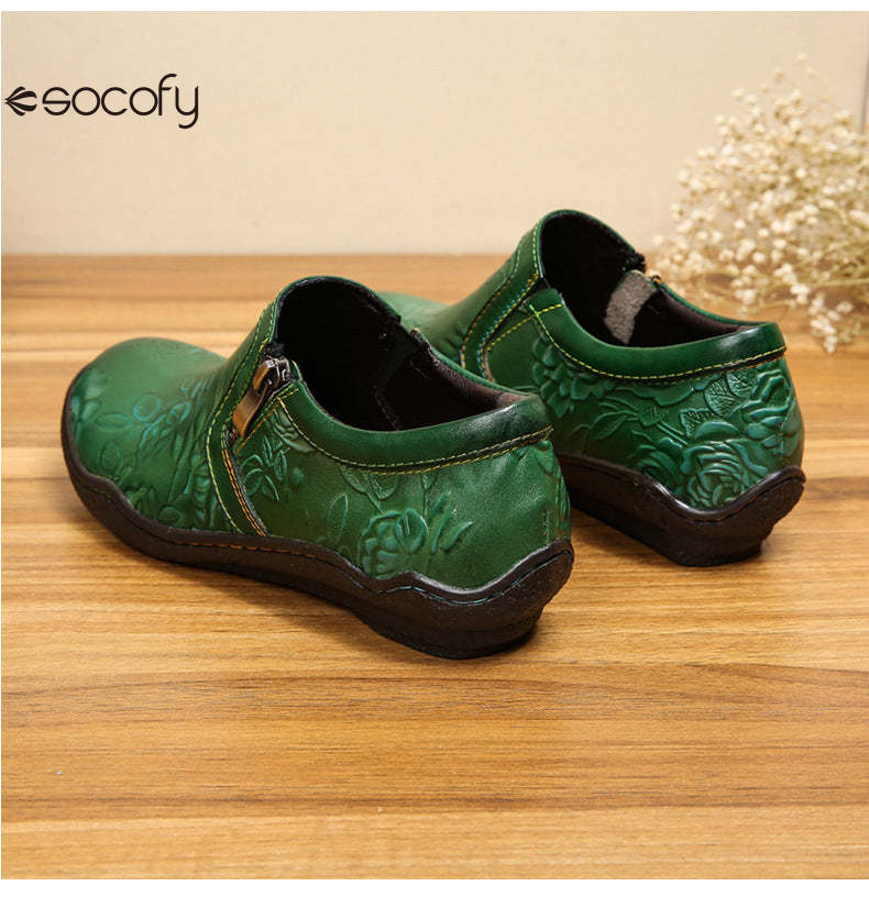 Socofy Vicconfy Handmade Cowhide Simple Women's Fashion Single Shoes Flats