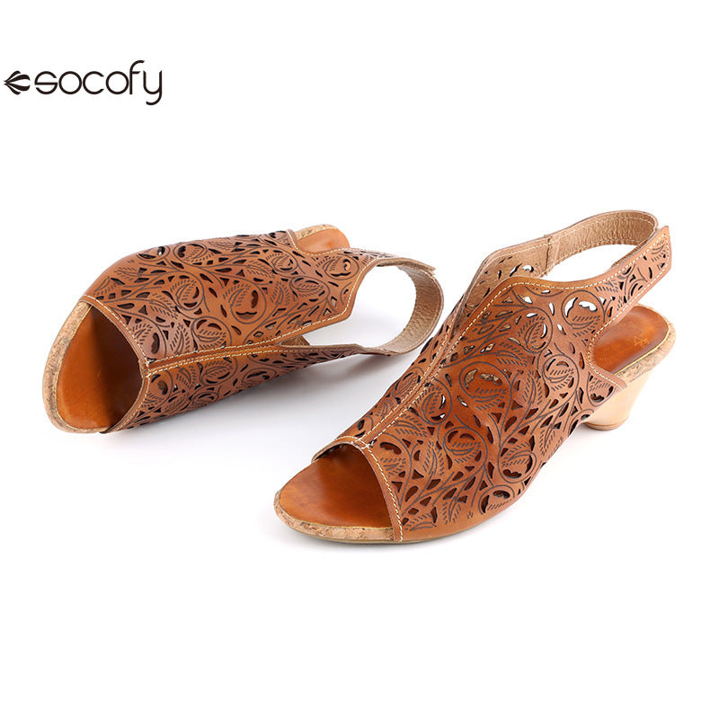 Socofy Vicconfy Vintage Cutout Handmade Women's Sandals