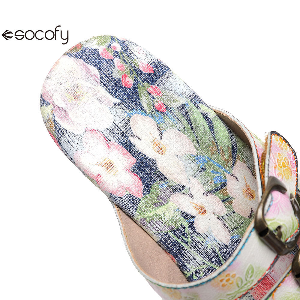 Socofy Vicconfy Summer Floral Leather Slippers