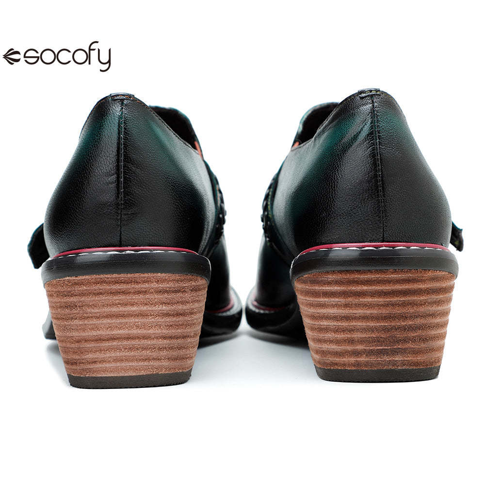 Socofy Genuine Leather Handmade Lace-Up hand-rubbed color Loafers