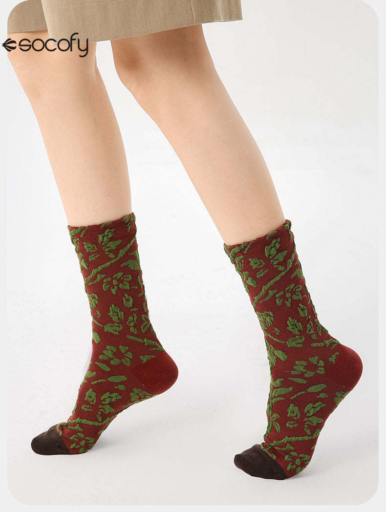 Socofy Vintage Style Mid-Calf Cotton Warm Socks 3 pairs