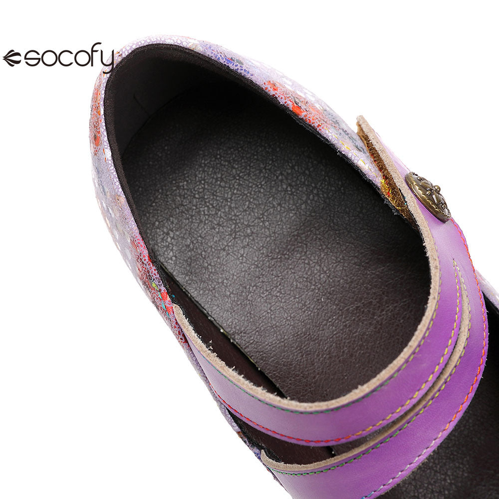 Socofy Vicconfy Genuine Leather Ethnic Vintage Style High Heeled Shoes