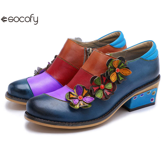 Socofy Vintage Comfort Brock Women's genuine Leather Flats Shoes 1000