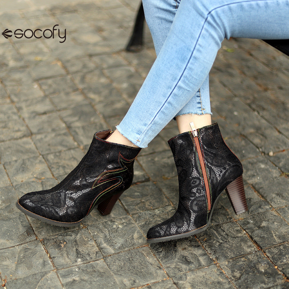 Socofy Vicconfy French Vintage Lace Boots