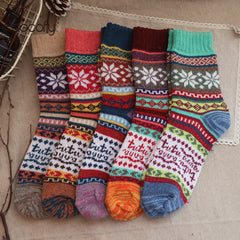 Socofy Vintage Thickened Warm Ethnic Wool Socks