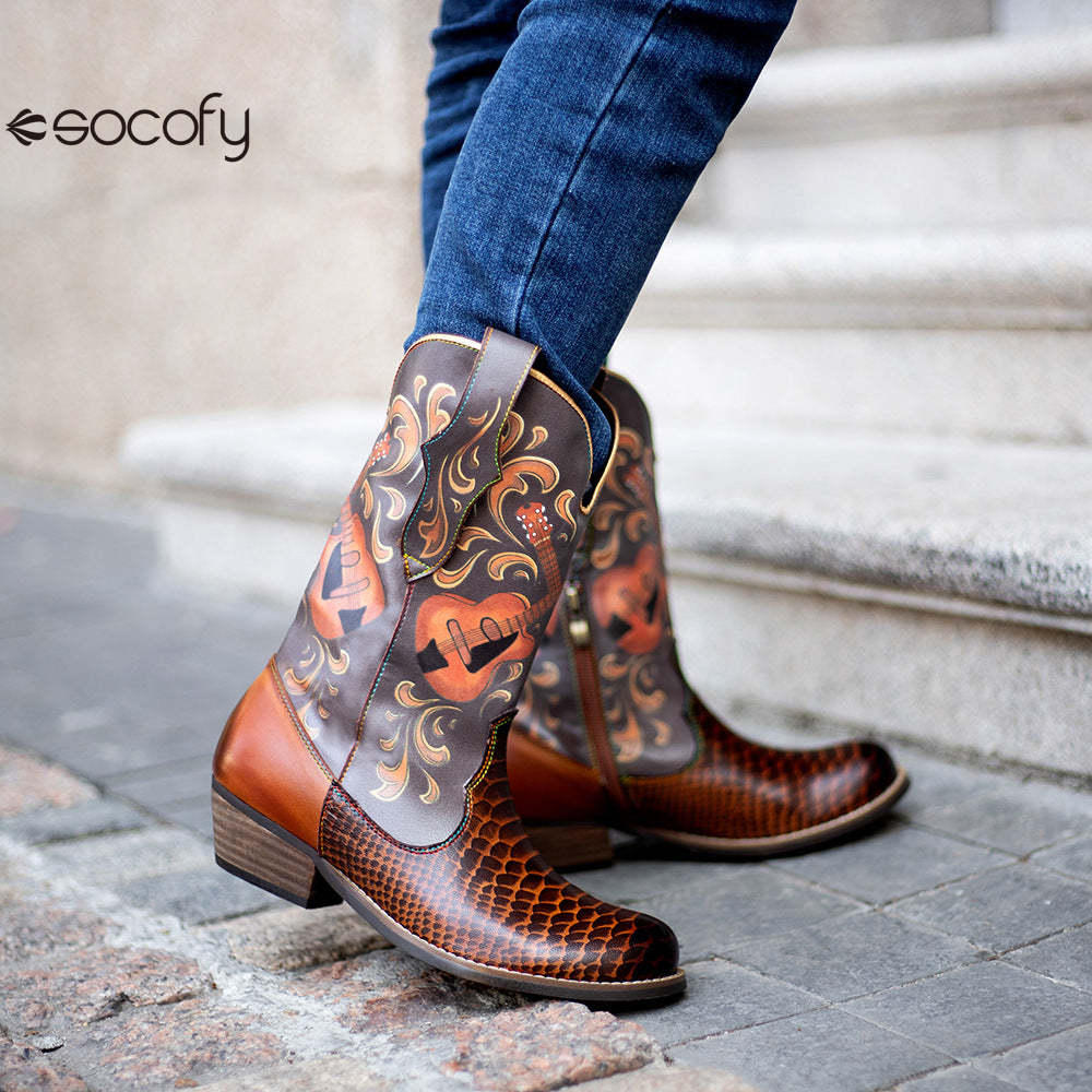 Socofy Autumn Winter Guitar Bass Instrument Women's Boots