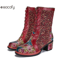 Socofy Vicconfy Leather Side Zipper Fashion VintageWomen's Boots