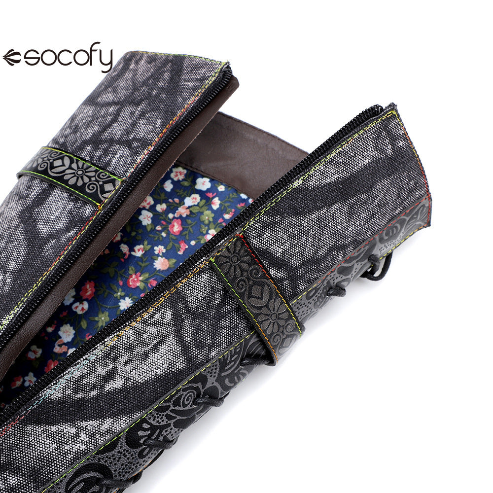 Socofy Vicconfy Genuine Leather Dark Flower Lace Up Flat Boots