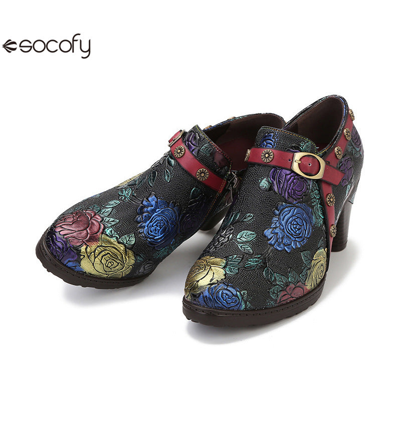 Socofy Vicconfy Heeled Women's Romantic Vintage Rose Single Shoes