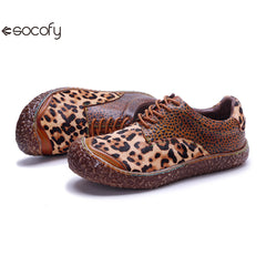 Socofy Vicconfy Genuine Leather Handmade Leopard Print Casual Comfort Loafers